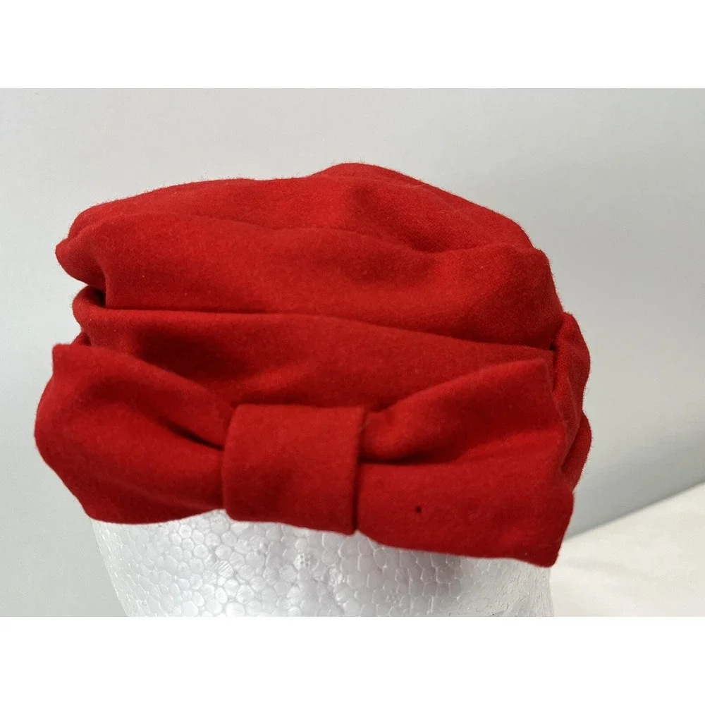 Vintage Wool Pillbox Hat Bow Made By Joyce GUC Red Lined